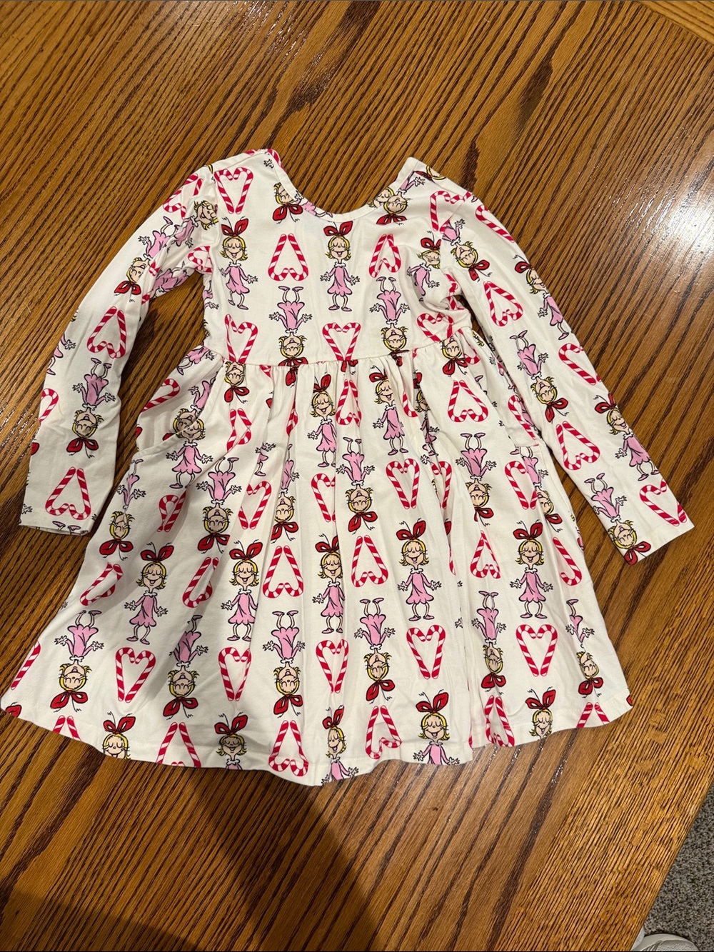 Hanna Andersson White Dress with Pink & Red Candy Cane Print